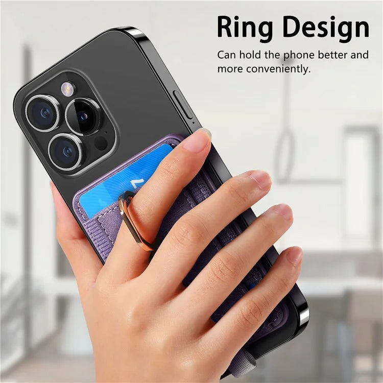 Magnetic Card Holder Ring Kickstand Retro Texture PU Leather Card Bag