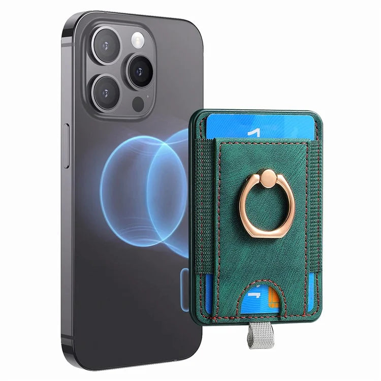 Magnetic Card Holder Ring Kickstand Retro Texture PU Leather Card Bag
