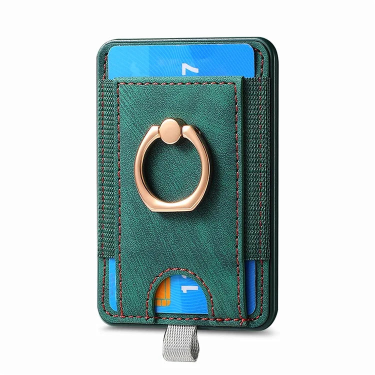 Magnetic Card Holder Ring Kickstand Retro Texture PU Leather Card Bag