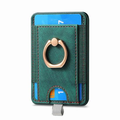 Magnetic Card Holder Ring Kickstand Retro Texture PU Leather Card Bag