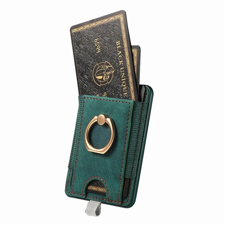 Magnetic Card Holder Ring Kickstand Retro Texture PU Leather Card Bag