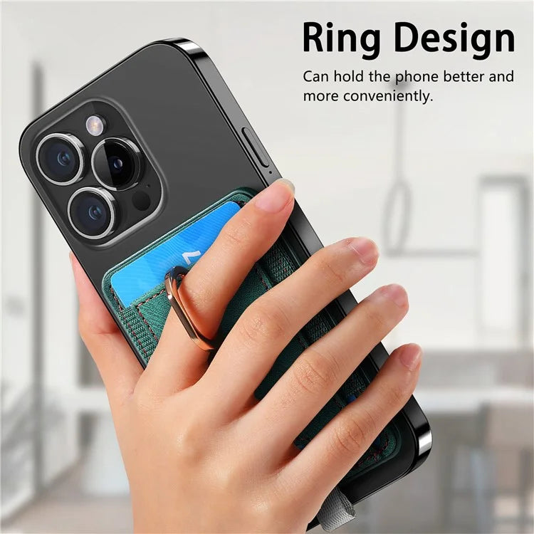 Magnetic Card Holder Ring Kickstand Retro Texture PU Leather Card Bag