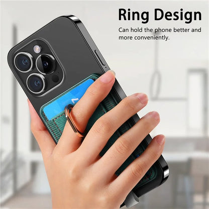 Magnetic Card Holder Ring Kickstand Retro Texture PU Leather Card Bag