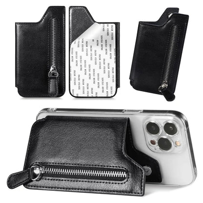 Retro Texture PU Leather Zipper Card Holder Bag Adhesive Kickstand Zipper Wallet