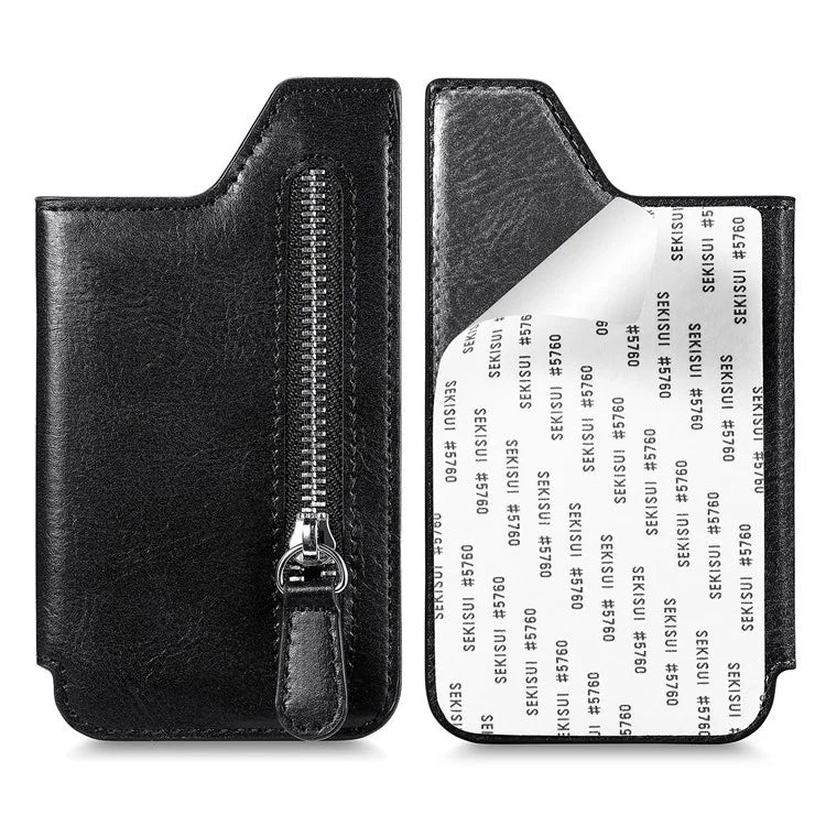 Retro Texture PU Leather Zipper Card Holder Bag Adhesive Kickstand Zipper Wallet