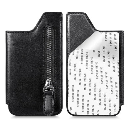 Retro Texture PU Leather Zipper Card Holder Bag Adhesive Kickstand Zipper Wallet