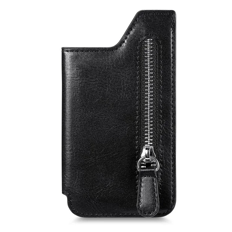 Retro Texture PU Leather Zipper Card Holder Bag Adhesive Kickstand Zipper Wallet