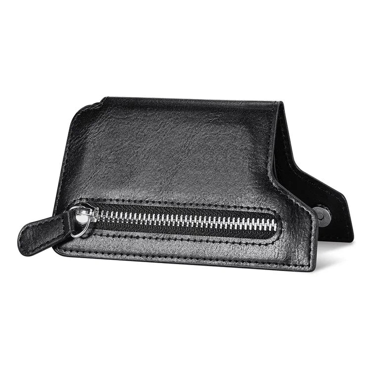 Retro Texture PU Leather Zipper Card Holder Bag Adhesive Kickstand Zipper Wallet