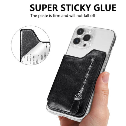 Retro Texture PU Leather Zipper Card Holder Bag Adhesive Kickstand Zipper Wallet