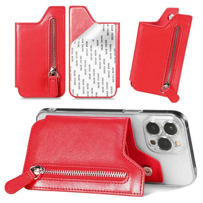 Retro Texture PU Leather Zipper Card Holder Bag Adhesive Kickstand Zipper Wallet