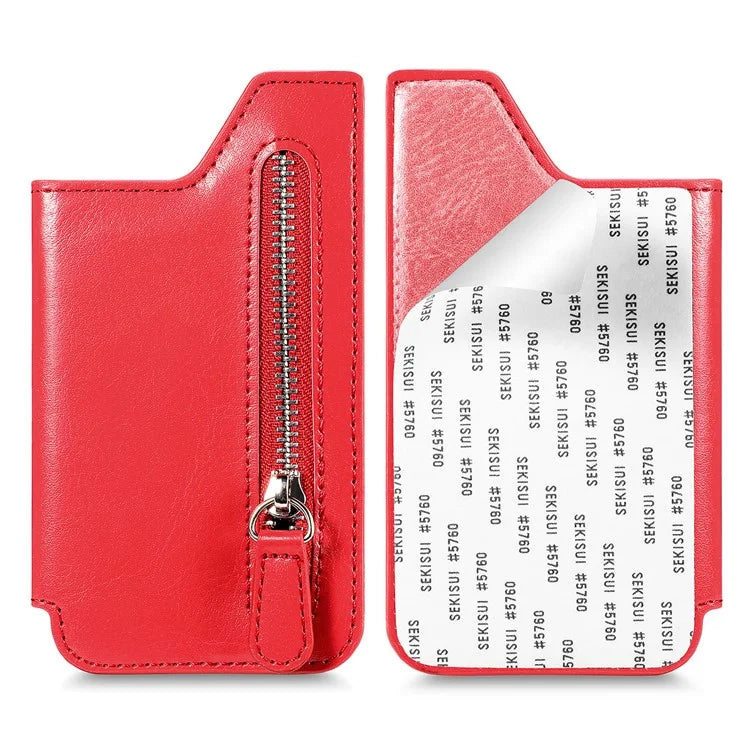 Retro Texture PU Leather Zipper Card Holder Bag Adhesive Kickstand Zipper Wallet