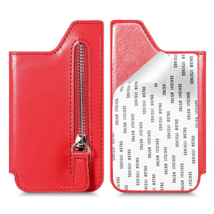 Retro Texture PU Leather Zipper Card Holder Bag Adhesive Kickstand Zipper Wallet