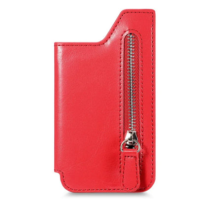 Retro Texture PU Leather Zipper Card Holder Bag Adhesive Kickstand Zipper Wallet