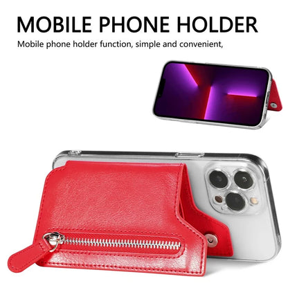 Retro Texture PU Leather Zipper Card Holder Bag Adhesive Kickstand Zipper Wallet