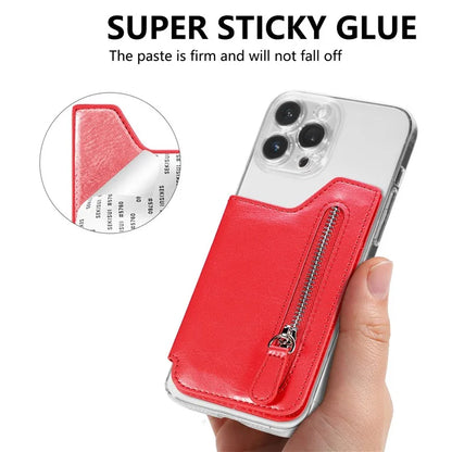 Retro Texture PU Leather Zipper Card Holder Bag Adhesive Kickstand Zipper Wallet