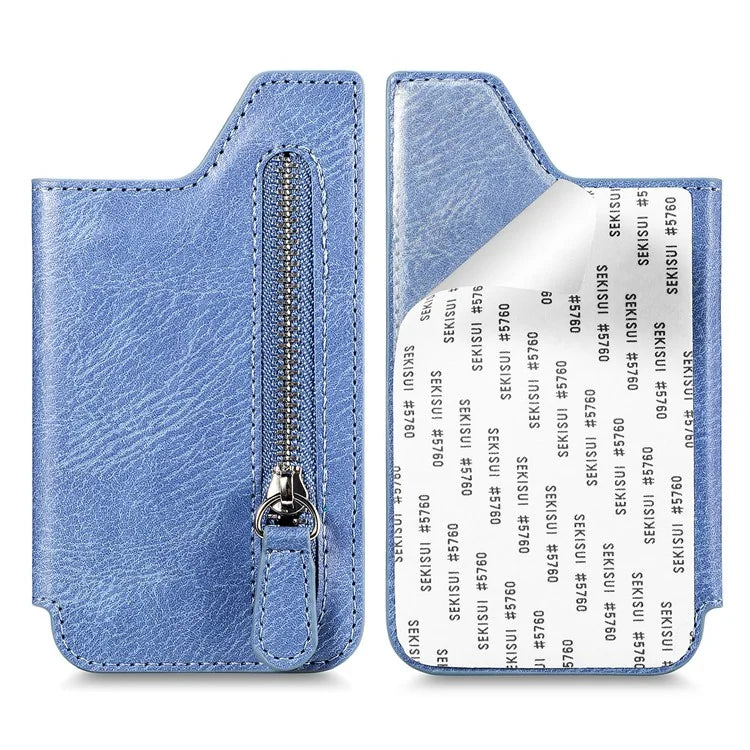 Retro Texture PU Leather Zipper Card Holder Bag Adhesive Kickstand Zipper Wallet