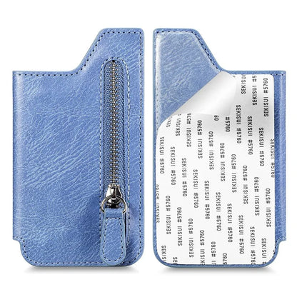 Retro Texture PU Leather Zipper Card Holder Bag Adhesive Kickstand Zipper Wallet