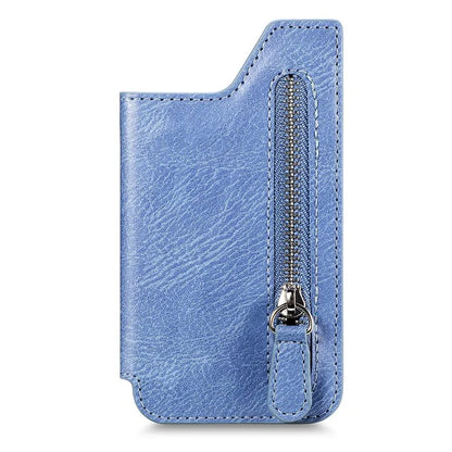 Retro Texture PU Leather Zipper Card Holder Bag Adhesive Kickstand Zipper Wallet