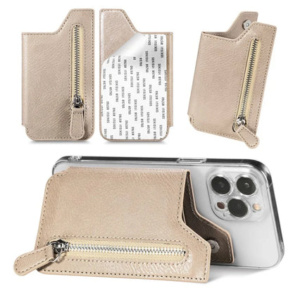 Retro Texture PU Leather Zipper Card Holder Bag Adhesive Kickstand Zipper Wallet