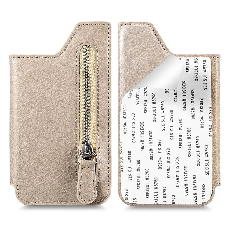 Retro Texture PU Leather Zipper Card Holder Bag Adhesive Kickstand Zipper Wallet