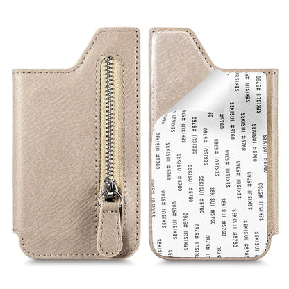 Retro Texture PU Leather Zipper Card Holder Bag Adhesive Kickstand Zipper Wallet