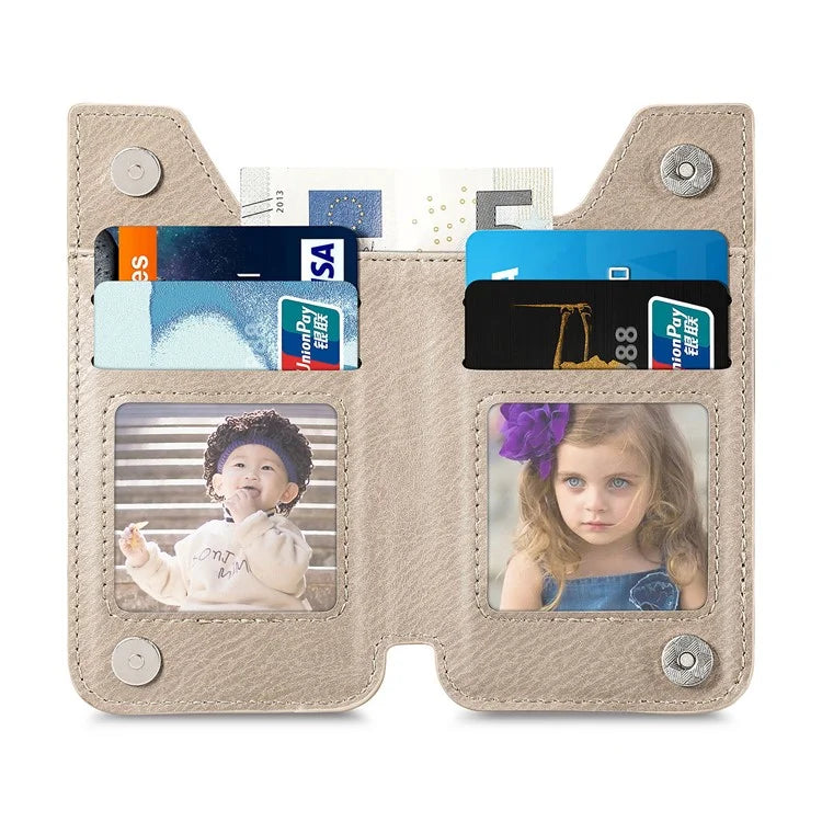 Retro Texture PU Leather Zipper Card Holder Bag Adhesive Kickstand Zipper Wallet