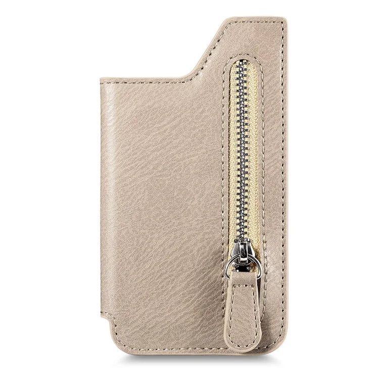 Retro Texture PU Leather Zipper Card Holder Bag Adhesive Kickstand Zipper Wallet