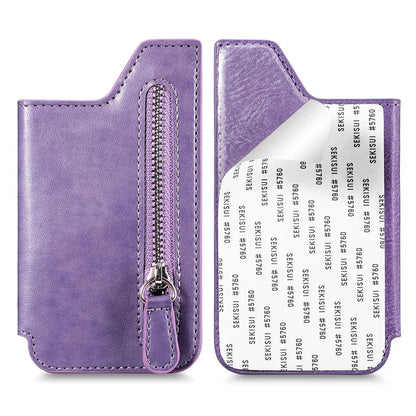 Retro Texture PU Leather Zipper Card Holder Bag Adhesive Kickstand Zipper Wallet