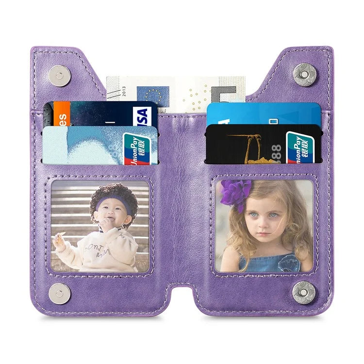 Retro Texture PU Leather Zipper Card Holder Bag Adhesive Kickstand Zipper Wallet