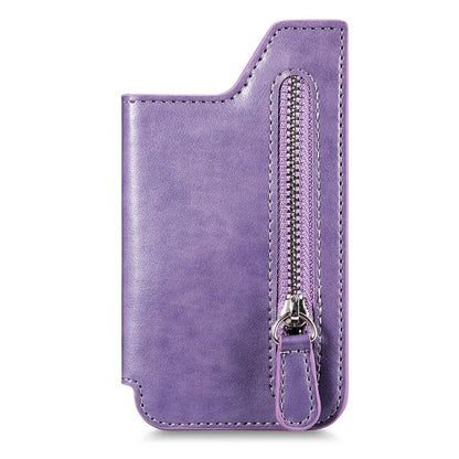 Retro Texture PU Leather Zipper Card Holder Bag Adhesive Kickstand Zipper Wallet