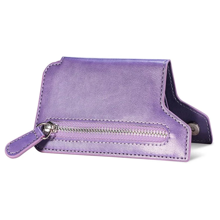 Retro Texture PU Leather Zipper Card Holder Bag Adhesive Kickstand Zipper Wallet