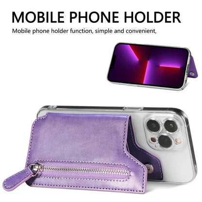 Retro Texture PU Leather Zipper Card Holder Bag Adhesive Kickstand Zipper Wallet