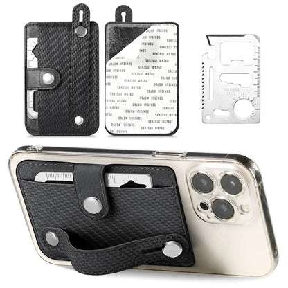 Carbon Fiber Phone Card Holder Wristband Kickstand Leather Card Bag with Card Knife