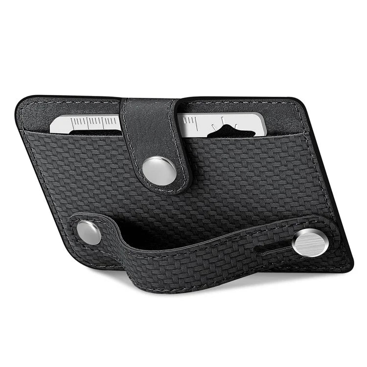 Carbon Fiber Phone Card Holder Wristband Kickstand Leather Card Bag with Card Knife