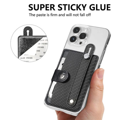 Carbon Fiber Phone Card Holder Wristband Kickstand Leather Card Bag with Card Knife