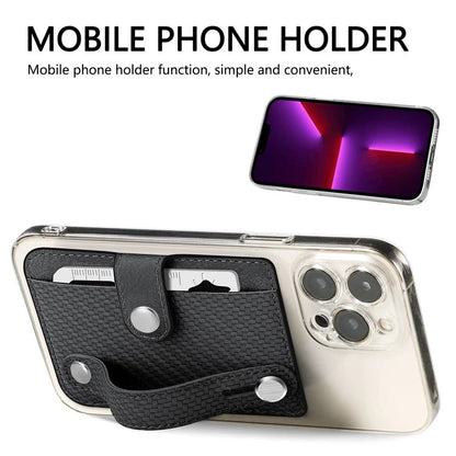 Carbon Fiber Phone Card Holder Wristband Kickstand Leather Card Bag with Card Knife