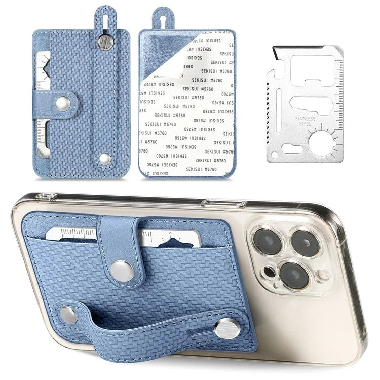 Carbon Fiber Phone Card Holder Wristband Kickstand Leather Card Bag with Card Knife