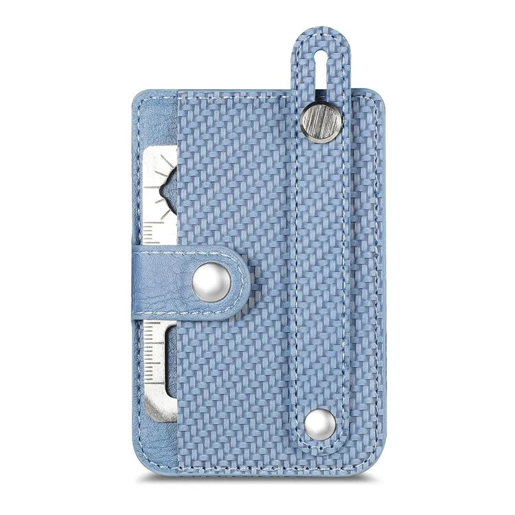 Carbon Fiber Phone Card Holder Wristband Kickstand Leather Card Bag with Card Knife