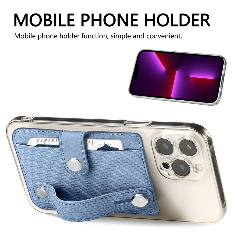 Carbon Fiber Phone Card Holder Wristband Kickstand Leather Card Bag with Card Knife
