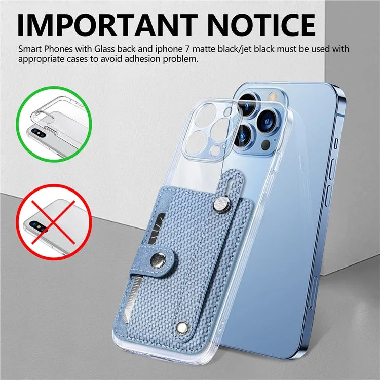 Carbon Fiber Phone Card Holder Wristband Kickstand Leather Card Bag with Card Knife
