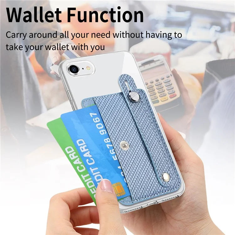 Carbon Fiber Phone Card Holder Wristband Kickstand Leather Card Bag with Card Knife