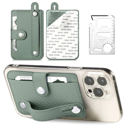 Carbon Fiber Phone Card Holder Wristband Kickstand Leather Card Bag with Card Knife