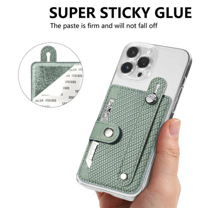 Carbon Fiber Phone Card Holder Wristband Kickstand Leather Card Bag with Card Knife