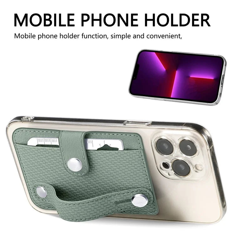 Carbon Fiber Phone Card Holder Wristband Kickstand Leather Card Bag with Card Knife