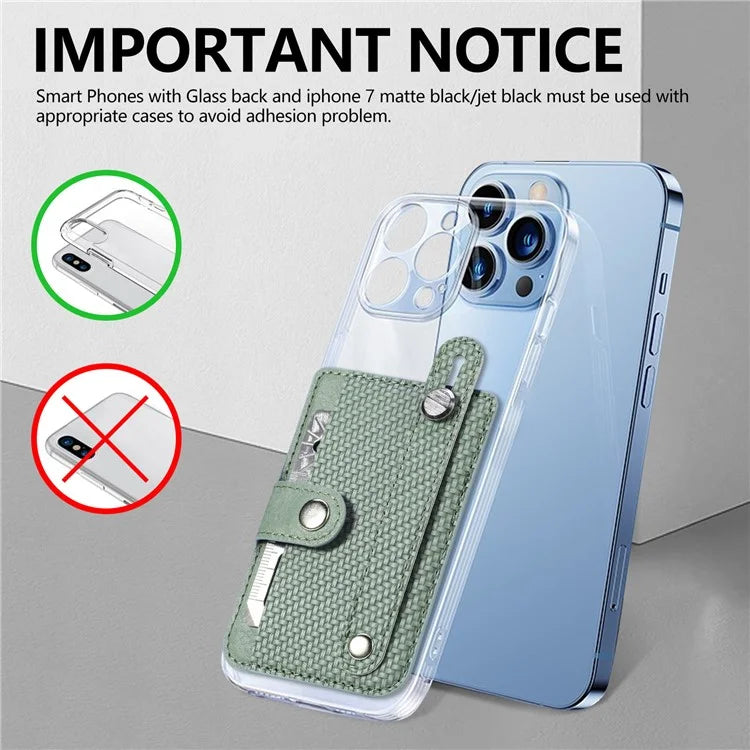 Carbon Fiber Phone Card Holder Wristband Kickstand Leather Card Bag with Card Knife