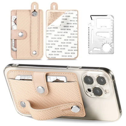 Carbon Fiber Phone Card Holder Wristband Kickstand Leather Card Bag with Card Knife