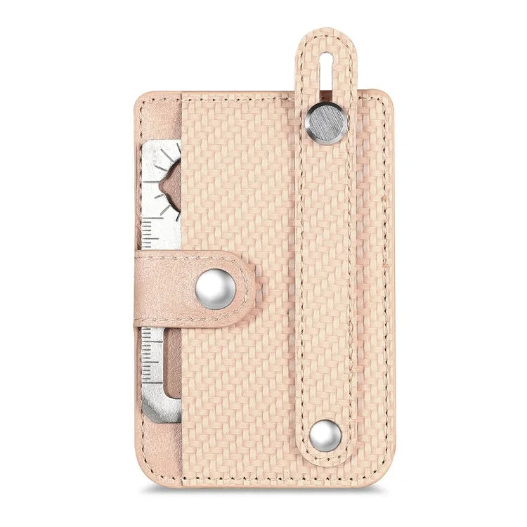 Carbon Fiber Phone Card Holder Wristband Kickstand Leather Card Bag with Card Knife