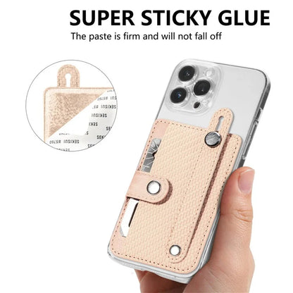 Carbon Fiber Phone Card Holder Wristband Kickstand Leather Card Bag with Card Knife