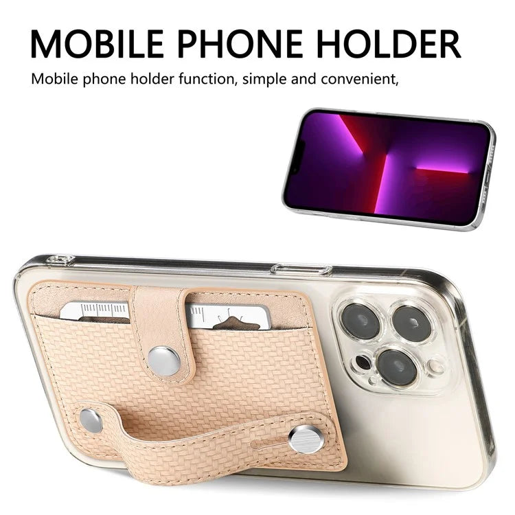 Carbon Fiber Phone Card Holder Wristband Kickstand Leather Card Bag with Card Knife