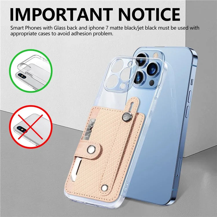 Carbon Fiber Phone Card Holder Wristband Kickstand Leather Card Bag with Card Knife